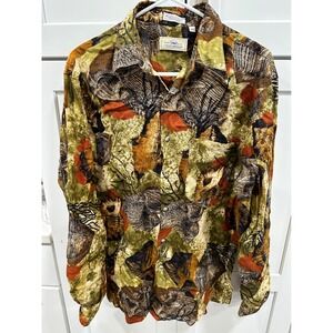 VTG Cotton Brothers Men's Button Down Shirt Linen Fish Size M